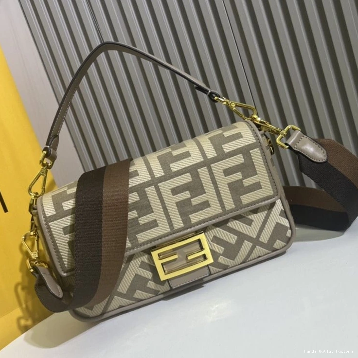 Affordable HOT Motif Medium Grey Bag Canvas In Fendi Baguette FF 0802